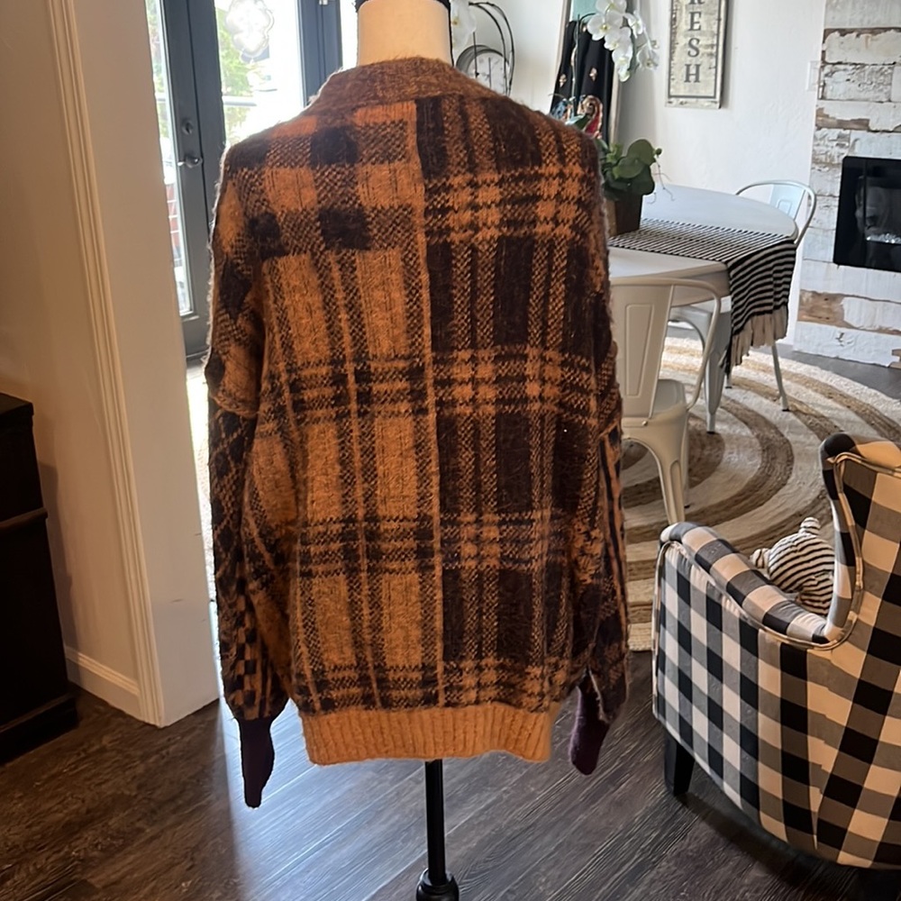 Free People Brown Plaid Button-Up Cardigan - Picture 4 of 7